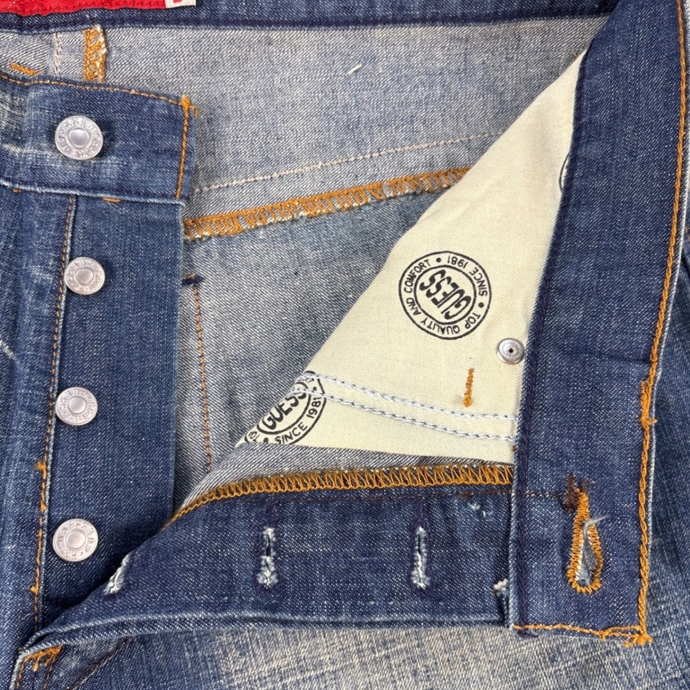 Guess Jeans Mens 34 X629A057 Blue Embroidered Crosshatch Denim EUC - Picture 8 of 10